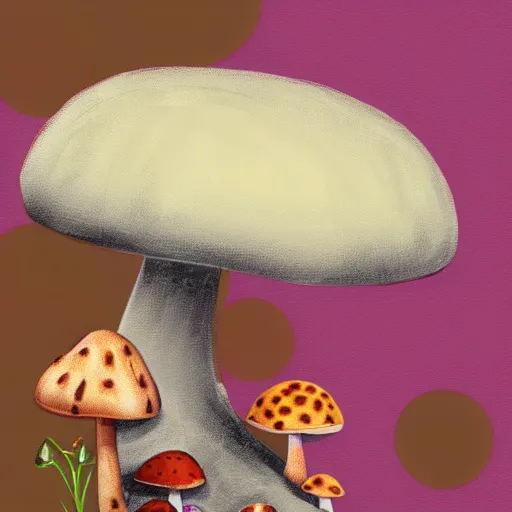 Prompt: Digital Painting of cute mushroom girl. Digital Art, 8k, Pastel Colors.