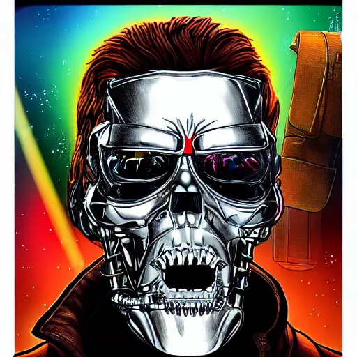 Image similar to terminator, wizard of oz, technicolour, lineart, higly detailed, artstation