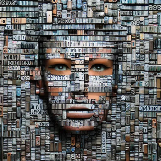 Image similar to a photo portrait of female android created from empty beer bottles and cardboard boxes. symmetry, awesome exposition, scifi, very detailed, highly accurate, professional lighting diffracted lightrays, 8 k, sense of awe