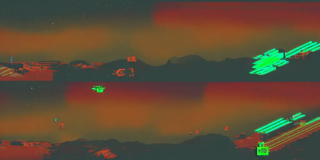 Prompt: 2 planets collide, dark landscape degradation, 8bits videogame, neon motion, cyberpunk, pixels, 2d, flat