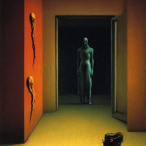 Image similar to monster in the room by zdzisław beksinski backrooms