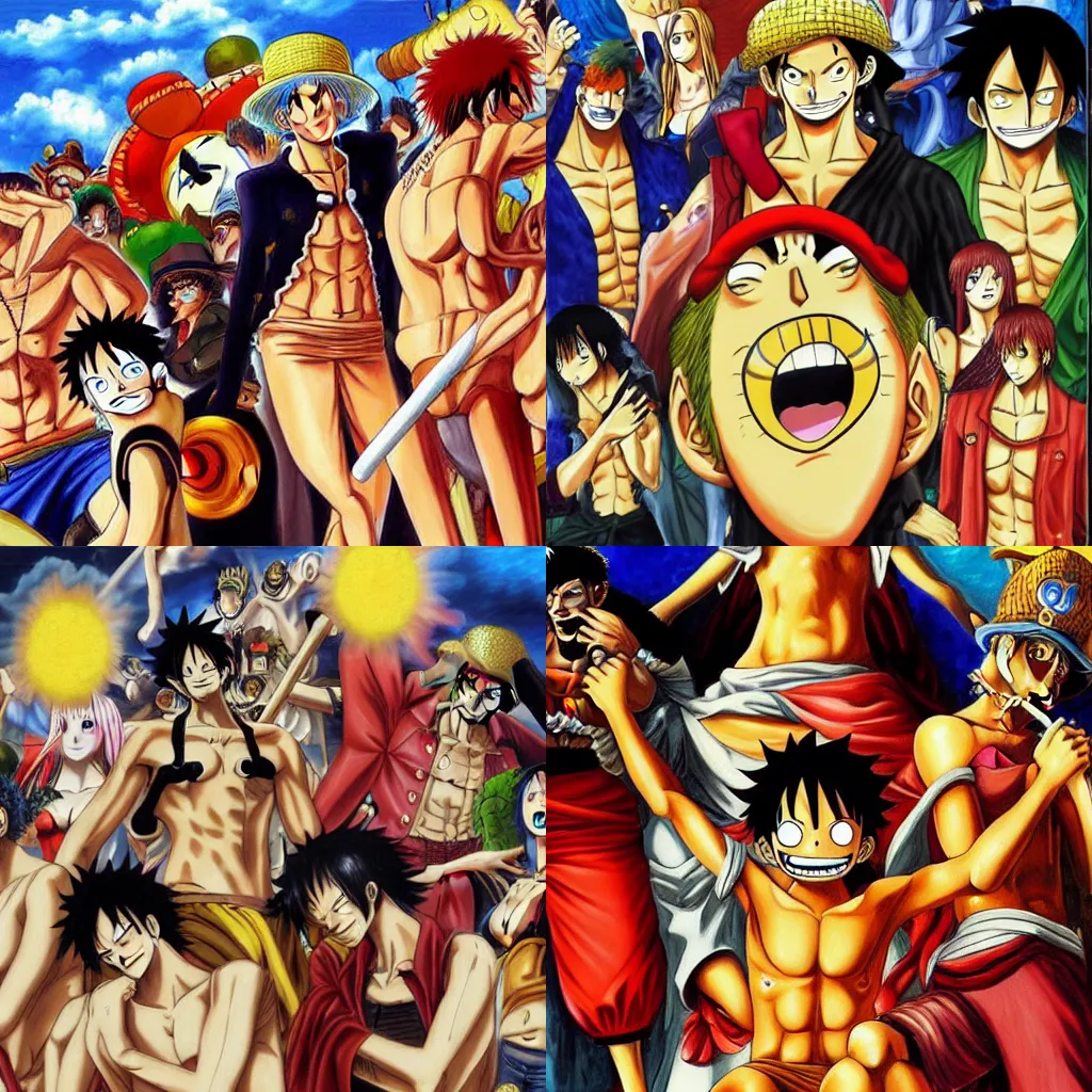 Prompt: Anime One piece (1999) (oil painting in the style of Italian Renaissance
