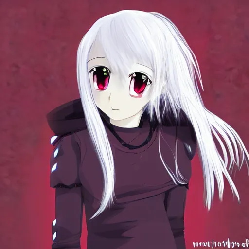 Image similar to white hair, red eyes, two little horn on the head, anime style, anime girl, sketch