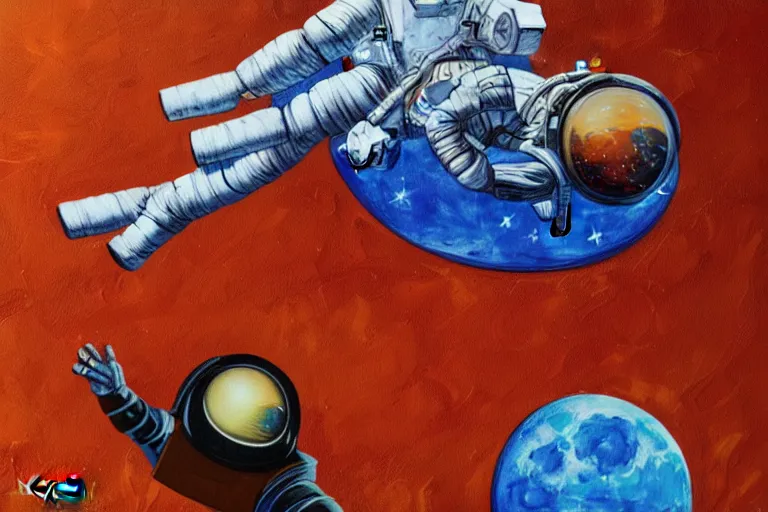 Image similar to an astronaut laying on mars in the style of flooko, acrylic art, detailed, moonlight,