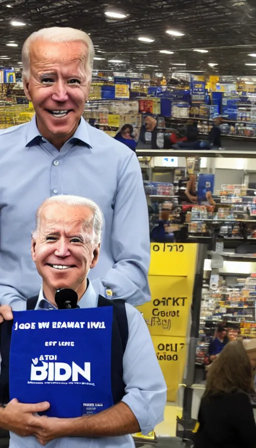 Image similar to joe biden walmart employee, detailed facial expression, cinema still