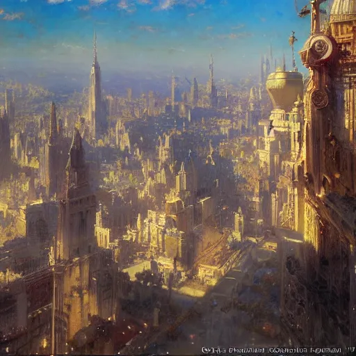 Image similar to detailed cinematic wide shot of world city, ultra realistic, spring light, painting by gaston bussiere, craig mullins, j. c. leyendecker