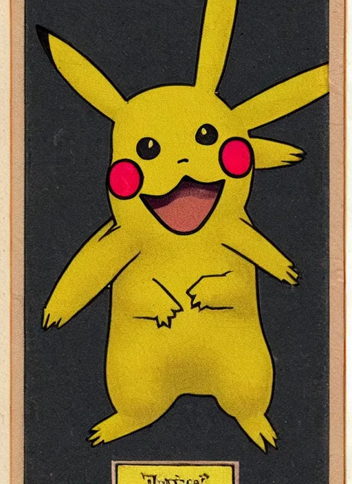 Image similar to creepy pikachu Pokémon card from the 1700s