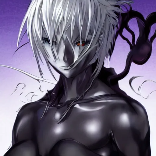 Prompt: anime god by yoshitaka amano : 5 black skin, soft white hair : 5