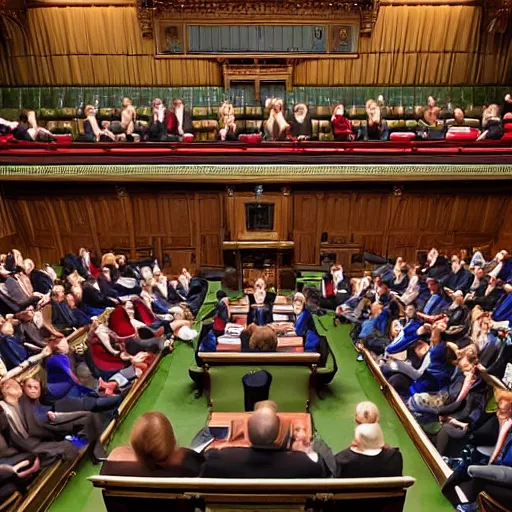 Prompt: cute fumo plush girls in session in british parliament, vray