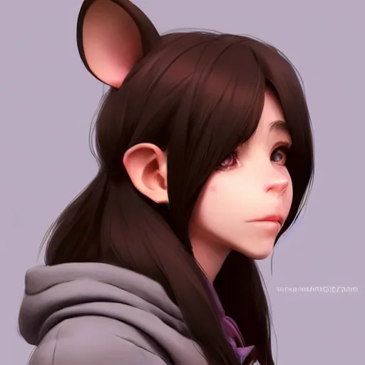 Image similar to character design portrait of an anthropomorphic furry rat girl with rat ears, long brown hair, profile view perspective, 4 k, concept art, by wlop, ilya kuvshinov, artgerm, krenz cushart, pixiv.