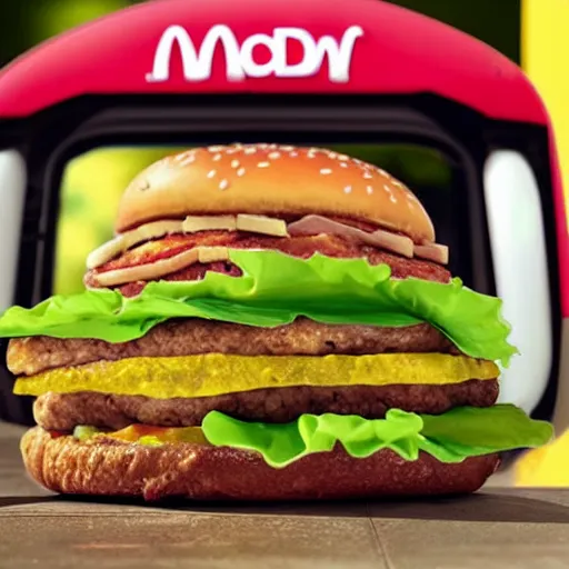 Prompt: advertisement for a mcfrog, a new frog burger from mcdonalds