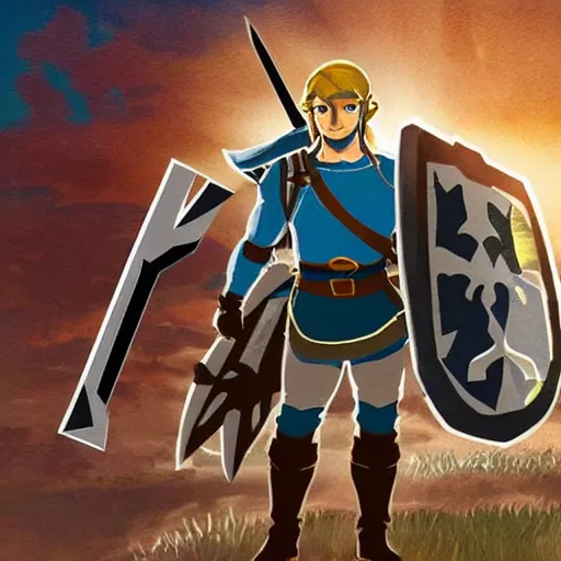 Image similar to Henry Cavill as Link in The Legend of Zelda Breath of the Wild, toon shading, npr