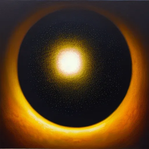 Prompt: peer into the depths of the endless cosmic void, shine a light on your darkest terror. michael moorcock oil on canvas, photographic hyperrealism