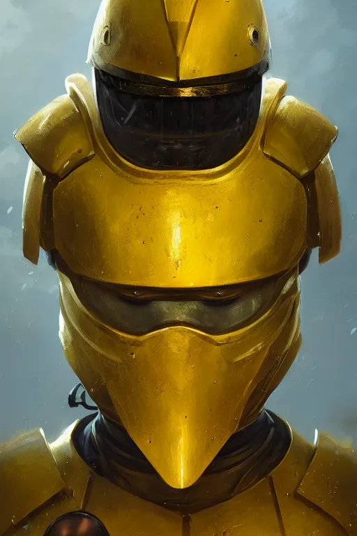 Image similar to A fancy portrait of a yellow glowing holy knight with their face covered by a helmet with a yellowish background by Greg Rutkowski, Sung Choi, Mitchell Mohrhauser, Maciej Kuciara, Johnson Ting, Maxim Verehin, Peter Konig, 8k photorealistic, cinematic lighting, HD, high details, dramatic, trending on artstation