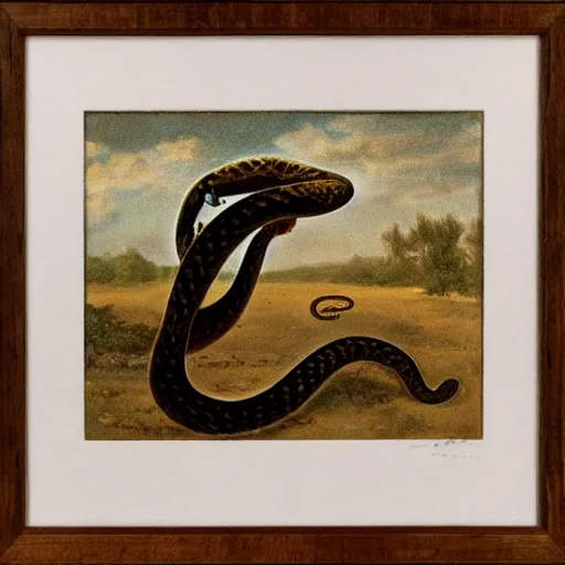 Image similar to A beautiful mixed media art of a snake eating its own tail that seems to go on forever. orpist by Albert Bierstadt, by Cornelia Parker lively