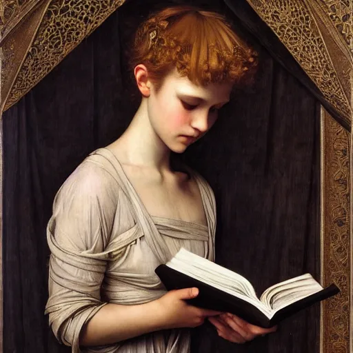 Prompt: a girl reading a book by Edgar Maxence and Caravaggio and Michael Whelan and Caravaggio artistic, intricate drawing, light brazen, realistic fantasy, extremely detailed and beautiful aesthetic face, establishing shot, 8k resolution, dramatic lighting