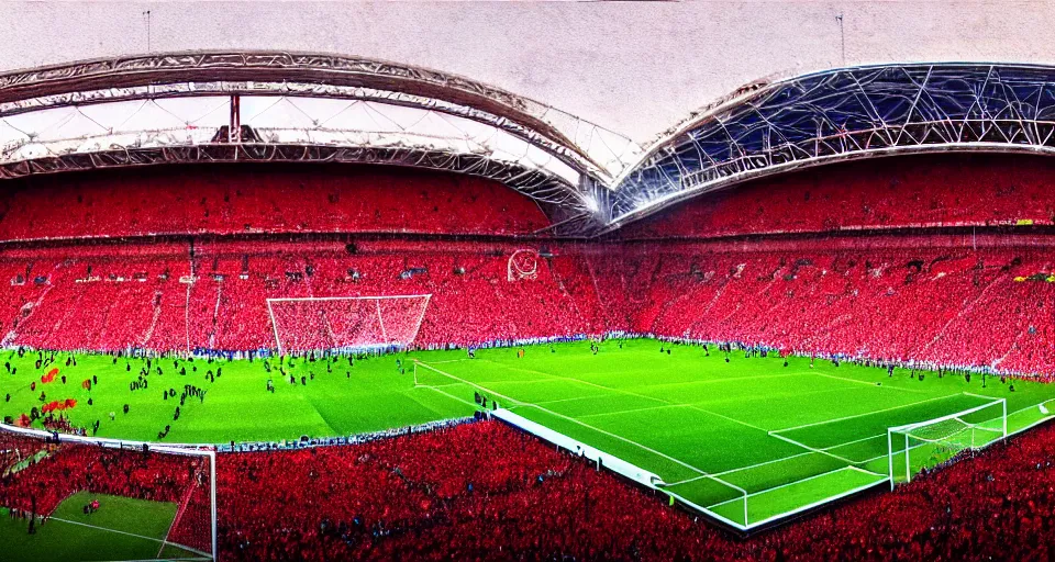 Image similar to soccer goal moments, players, people, football club spartak moscow wins the 2 0 2 4, champions league, final at wembley stadium, soviet realism style, 8 k