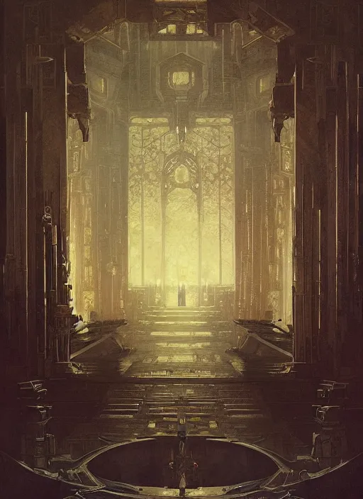 Prompt: throne room interior, intricate, elegant, highly detailed, john park, frazetta, sparth, ruan jia, jeffrey catherine jones