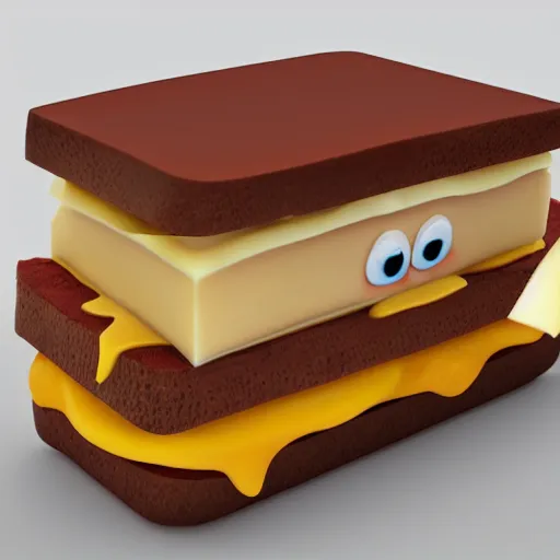 Image similar to a cute cartoon sandwich spewing cheese, 3D render, Unreal Engine, 4K