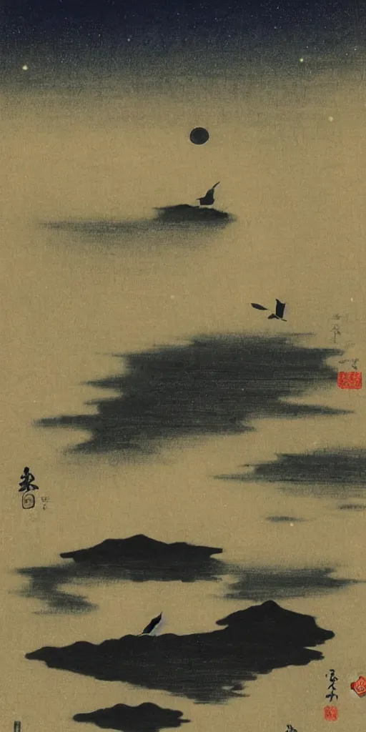 Image similar to night sky by ohara koson, 1 9 1 0