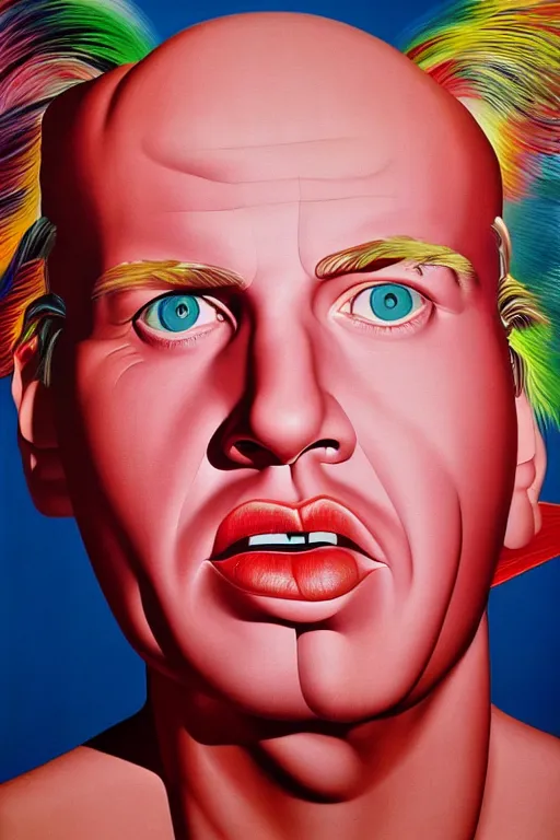 Prompt: a portrait a very ordinary person, by James Rosenquist, pop, airbrush, anatomically correct, beautiful perfect face, sharp focus, Highly Detailed