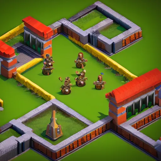 Image similar to isometric game level by style of clash of clans, octane render, concept art