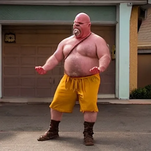Prompt: movie still of kyle gass starring as dhalsim in the 2 0 2 6 live action street fighter movie