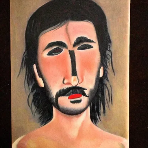Prompt: a portrait lenny from motorhead in the style of amedeo modigliani