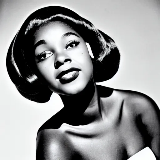 Image similar to black and white photo of a beautiful and elegant 1 9 6 5 young black actress