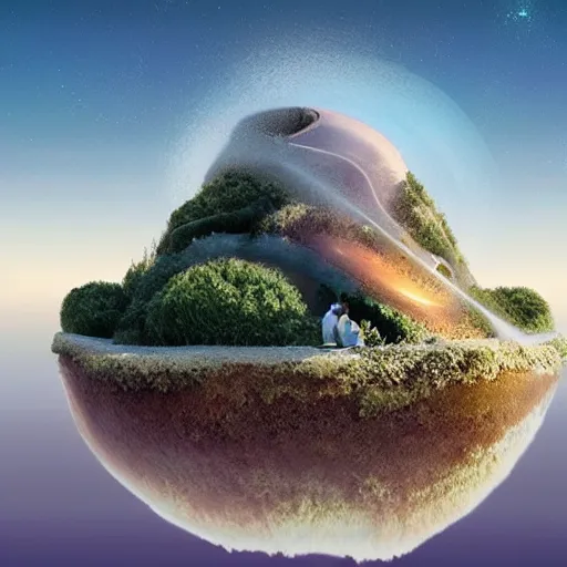 Image similar to “floating island in the space, with a waterfalls, 4k image, award winning”