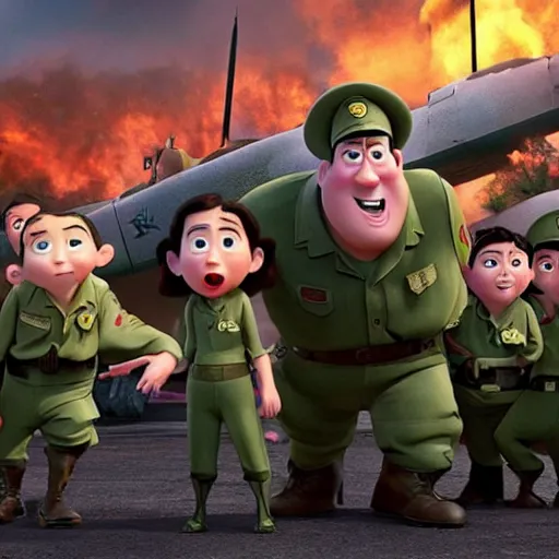 Image similar to a pixar movie about world war 2