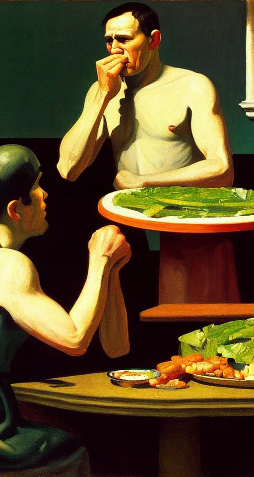 Image similar to julius caesar eating a ceasar salad painted by edward hopper