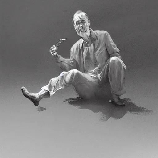 Image similar to a highly detailed epic cinematic concept art CG render digital painting artwork costume design: Henry Fonda as a 1950s tired disillusioned poet, barefoot, smoking a cigar. volumetric lighting. By Greg Rutkowski, in the style of Francis Bacon and Syd Mead and Norman Rockwell and Beksinski, open ceiling, highly detailed, painted by Francis Bacon and Edward Hopper, painted by James Gilleard, surrealism, airbrush, Ilya Kuvshinov, WLOP, Stanley Artgerm, very coherent, triadic color scheme, realistic facial expression, art by Takato Yamamoto and James Jean