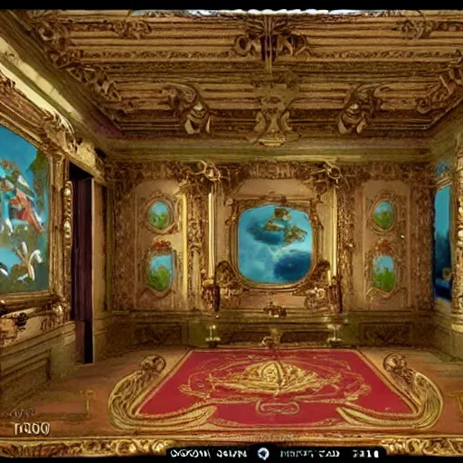 Prompt: rococo virtual art museum in a 9 0 s video game, net art, ps 1 graphics, ps 2 screenshot, hd, intricate, detailed