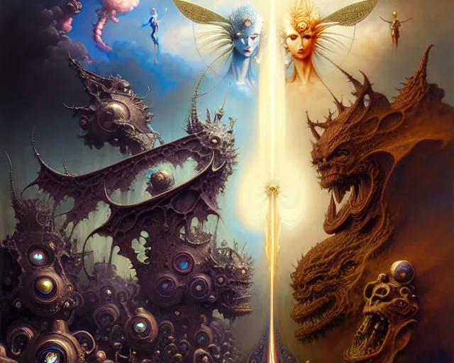 Image similar to the armies of heaven and hell, fantasy character portrait made of fractals facing each other, ultra realistic, wide angle, intricate details, the fifth element artifacts, highly detailed by peter mohrbacher, hajime sorayama, wayne barlowe, boris vallejo, aaron horkey, gaston bussiere, craig mullins