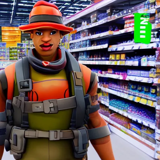 Prompt: Jonesy from fortnite in a walmart