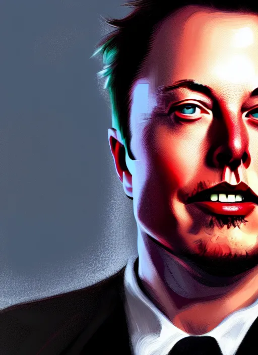 Image similar to portrait of elon musk, intricate, elegant, highly detailed, digital painting, artstation, concept art, smooth, sharp focus, illustration