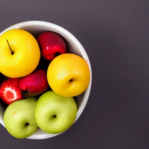 Image similar to bowl of fruit, black background, depth of field