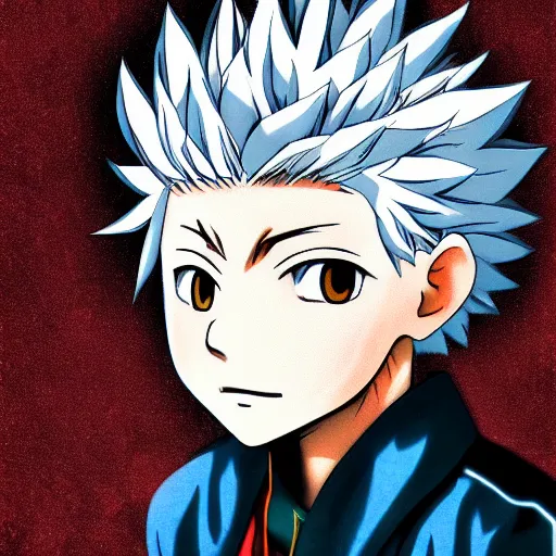 Prompt: a portrait of killua from hunter x hunter, soviet art, anime, revolution, red, digital art