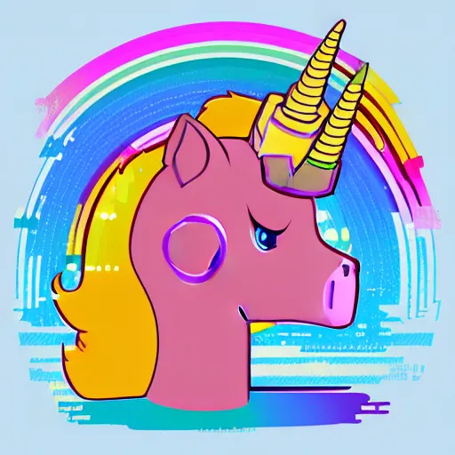 Image similar to Rainbow Robot Unicorn profile picture for social media sites. Limited palette, crisp vector lines