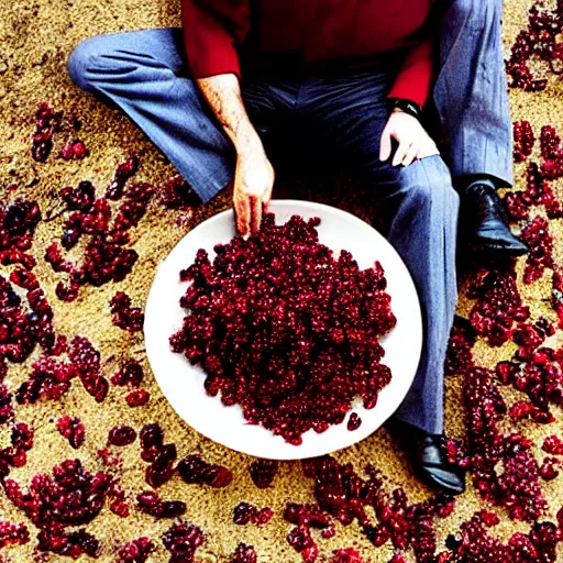 Image similar to tiny bryan cranston's body is a bowl of cranberries, head submerged in cranberries, natural light, sharp, detailed face, magazine, press, photo, steve mccurry, david lazar, canon, nikon, focus