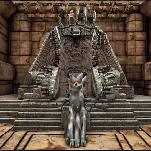 Prompt: the spare wolf in the center of the throne room of ancient aztec chieftan, epic ancient knowledge, by h. r. giger, unreal engine,