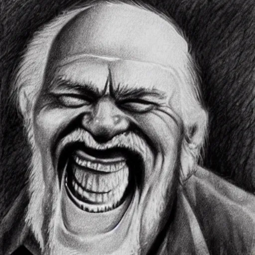 Prompt: ernest hemmingway laughing, demented, scary pencil sketch