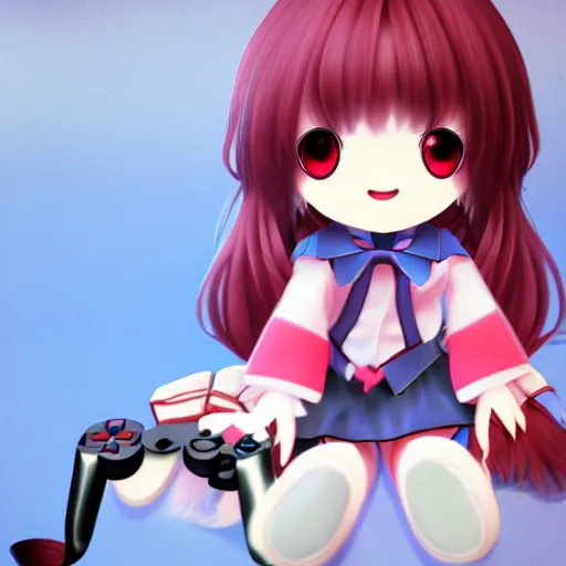 Image similar to cute fumo plush of a girl rendered on playstation 2, anime girl