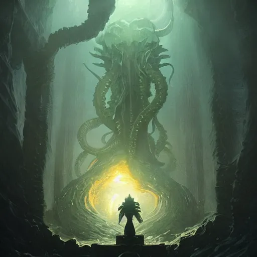 Prompt: cthulu, by greg rutkowski, by jean deville, dramatic lighting