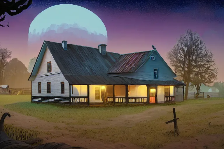 Prompt: a amish farmhouse cottage by paolo eleuteri serpieri and tomer hanuka and chesley bonestell and daniel merriam and tomokazu matsuyama, clearly defined outlines, unreal engine, high resolution render, featured on artstation, octane, 8 k, highly intricate details, vivid colors