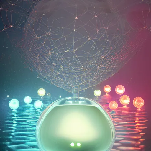 Prompt: nanobots, robots, floating, rbc, radiolaria, portrait, glow, protophyta, micro - organisms, center frame, symmetric, rim light, marine microbiology, bioluminescence, electric, soft, concept art, intricate details, highly detailed, colorful, photorealistic, disney pixar, octane render, iridescent, anime, 8 k