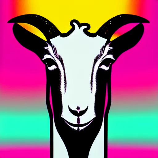 Image similar to goat, portrait, pop art, retrowave, neon light,