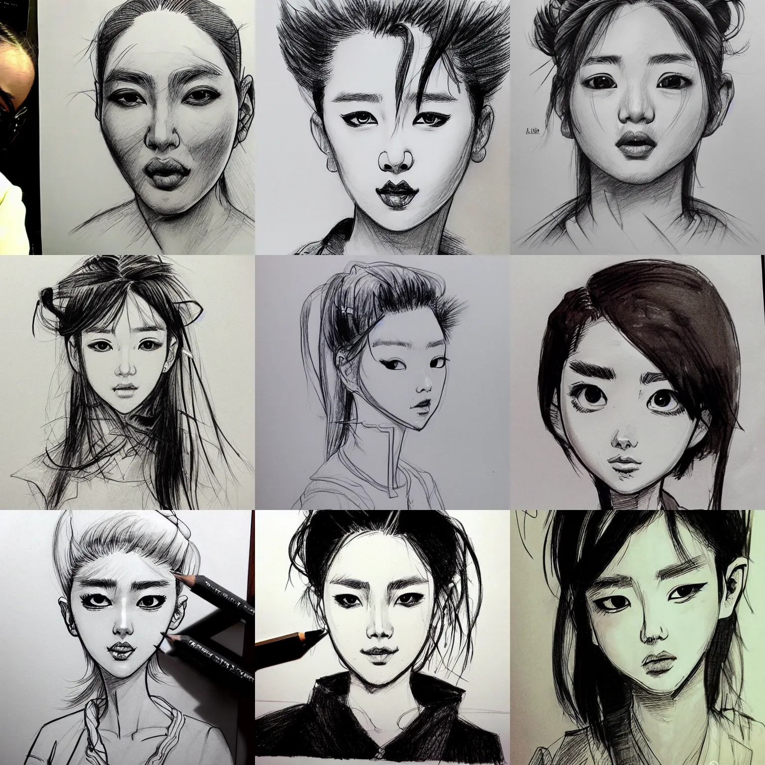 Prompt: Girl ugly but beautiful drawing of Kim Jung Gi