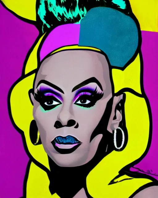 Prompt: pop art of of drag queen rupaul, portrait,, perfect lighting, famous painting
